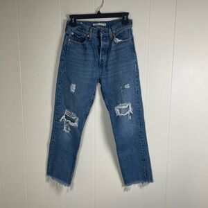 Levi's Wedgie Straight Jeans Ripped Distressed Blue Denim Women's Size 25‎